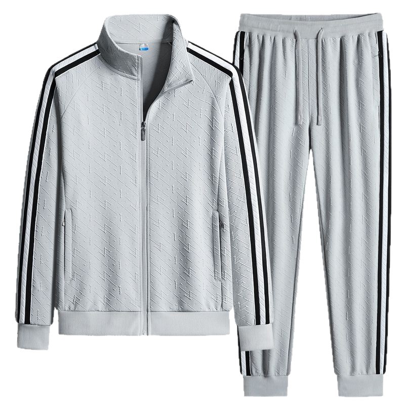 Primavera y otoño transfronterizos tres barras set hombre chaqueta pantalones de dos piezas set hombre engordado grande juego de ocio deportivo
