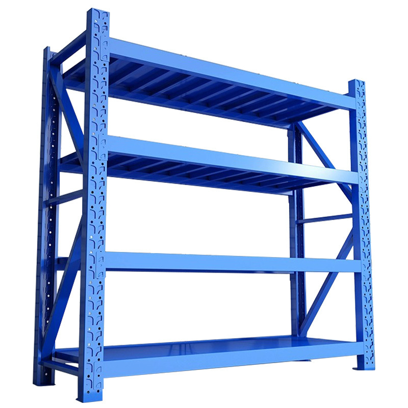Estanterías de almacenamiento azules de tres niveles para uso doméstico, estanterías de hierro para balcones, almacenamiento en almacenes, estanterías de acero para sótanos de supermercados. image 6