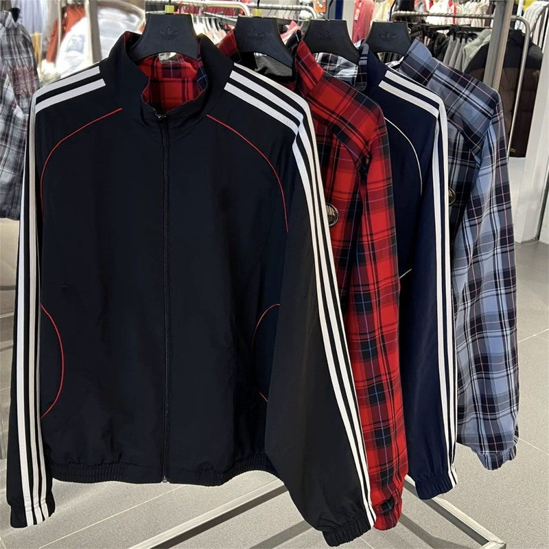 Adidas Trefoil Reversible Men's Stand Collar Jacket Spring/Autumn Sporty Casual Retro Plaid Top Trendy Adidas Trefoil Reversible Men's Stand Collar Jacket Spring/Autumn Sporty Casual Retro Plaid Top Trendy