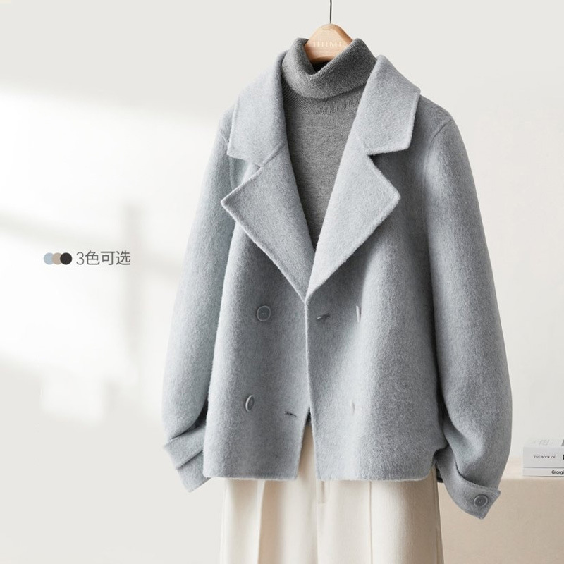 3 Colors Available French Hepburn Style Outwear for Women 2025 Winter New Woolen Outwear for Women with Design Double-Breasted
