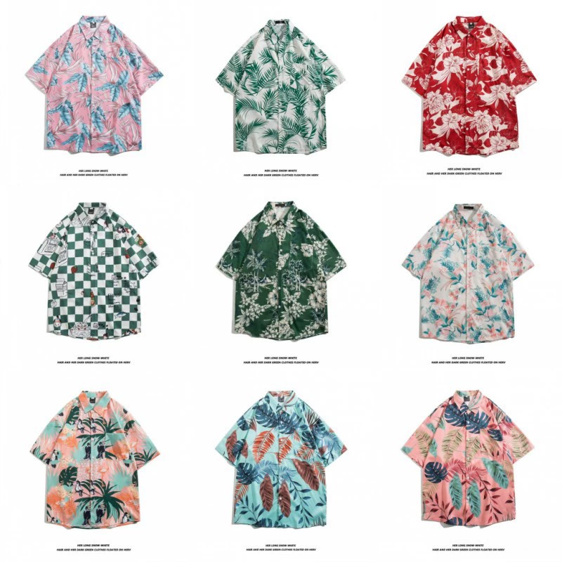 Трансграничная Гавайская Цветочная рубашка для мужчин, модная повседневная Свободная рубашка с короткими рукавами для отпуска на пляже, Цветочная рубашка для пар