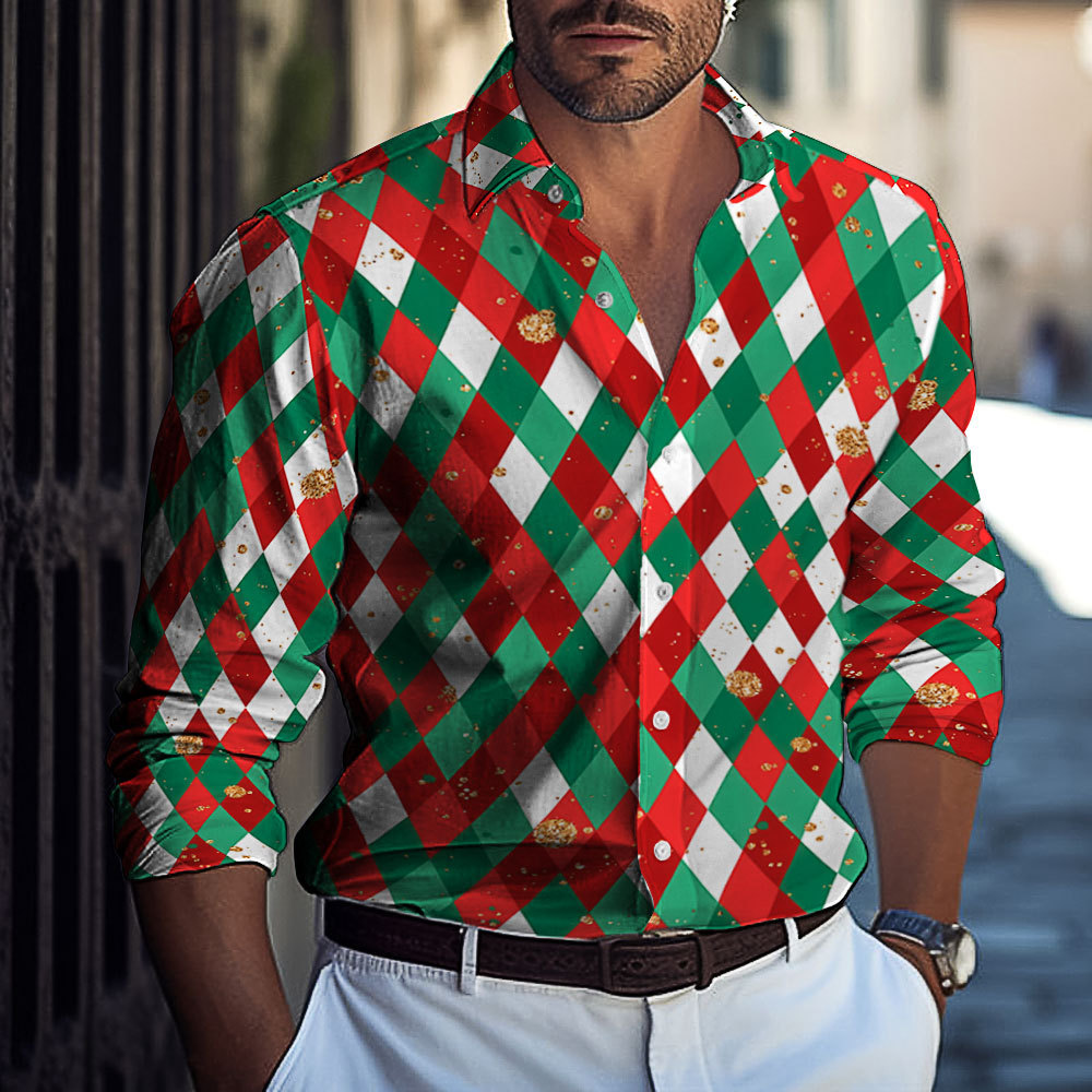 Camisa de un solo pecho de estilo casual para fiesta para hombres, venta directa de fábrica, blusa de manga larga colorida en contraste MB12