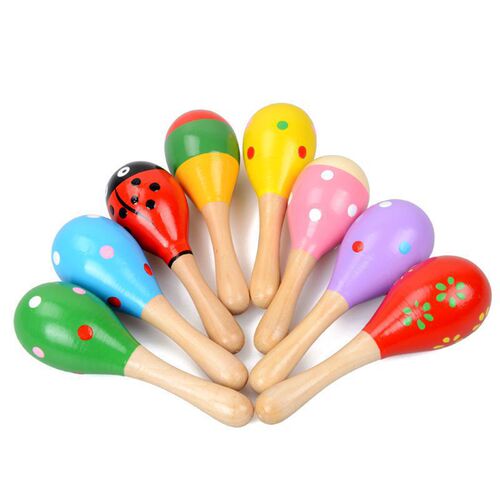 Newborn baby sand hammer rattle early education educational handbell baby grasping training toy wooden 0-6-12 months old child