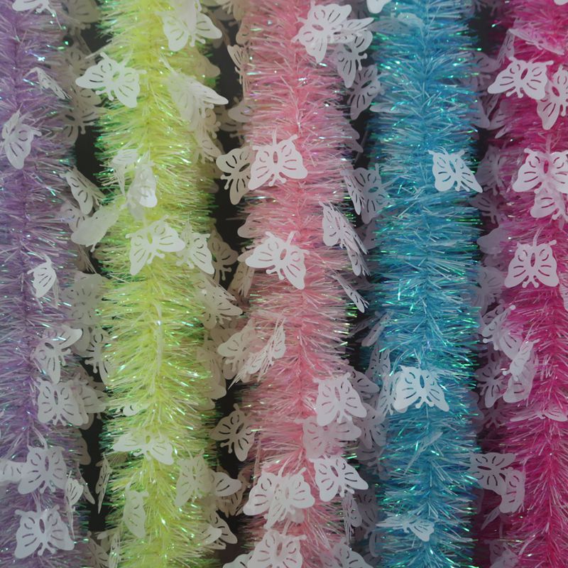 Transfronterizo nuevo 2 M fluorescente colorido Cisne mariposa rayas de colores FESTIVAL DE Navidad celebración diseño rayas de lana Guirnalda