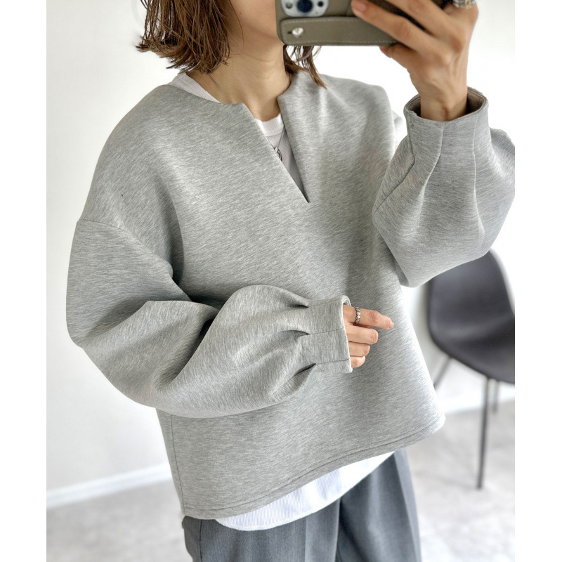 3色楽天好生地2025冬の日系純色のゆるいvネック提灯長袖のセーターの女性|undefined