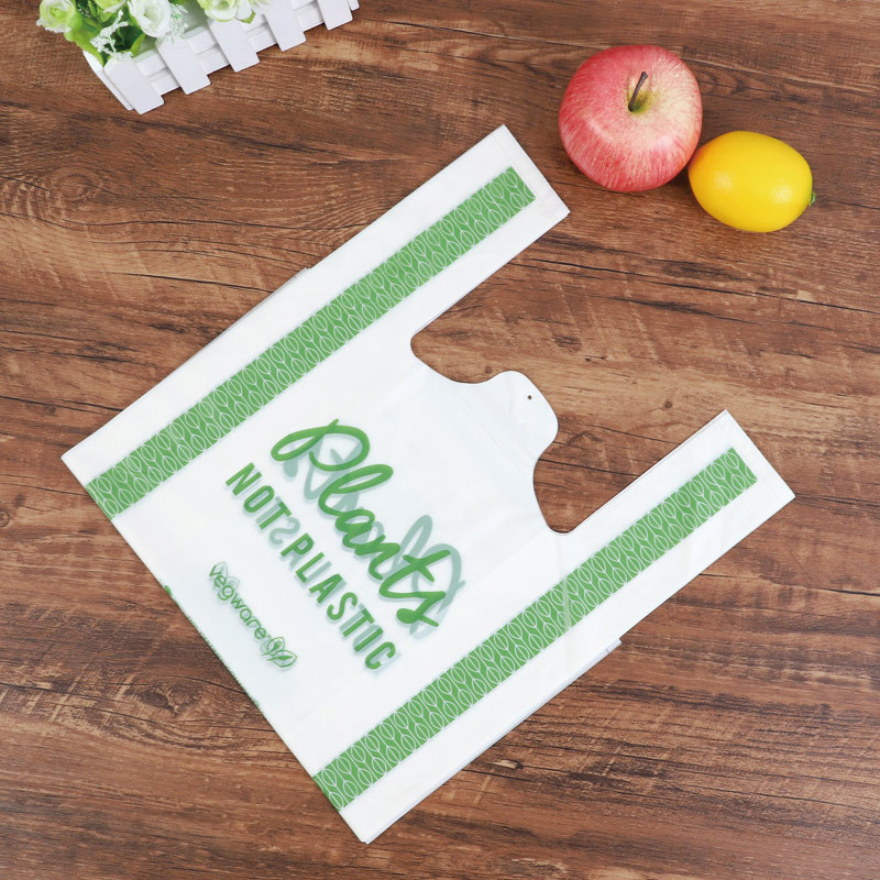 Bolsa de chaleco totalmente biodegradable personalizada compostable bolsa de compras portátil supermercado gran cantidad al por mayor
