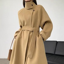 YMBK 气质立领简约双面羊绒大衣女秋冬新款系带长款羊毛毛呢外套