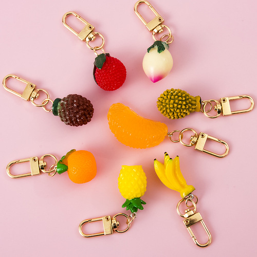 Cute simulation fruit food small hanging accessory ornament raspberry apple lychee DIY material keychain bag packaging decoration