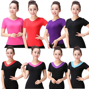 Square Dance Outfit V-Neck Dance Top Single Piece Women's Short-Sleeve Modal Plus-Size Yoga Sweetheart Neck Fitness Practice