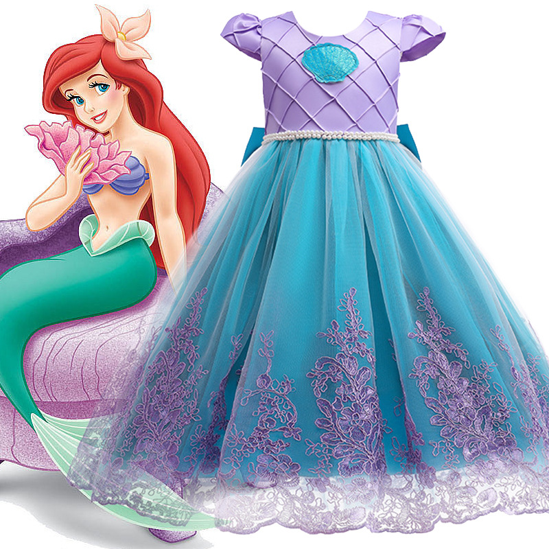 Vestido Infantil de eBay para Niñas, Diseño de Encaje con Lazo de Princesa Sirena, Traje de Actuación para Niñas