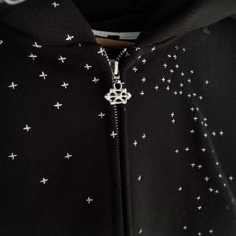 欧米秋冬星空刺繍入りフード付きスウェットジャケット メンズ クロスボーダー ストリートカジュアル ゆったりジップアップスウェット|undefined