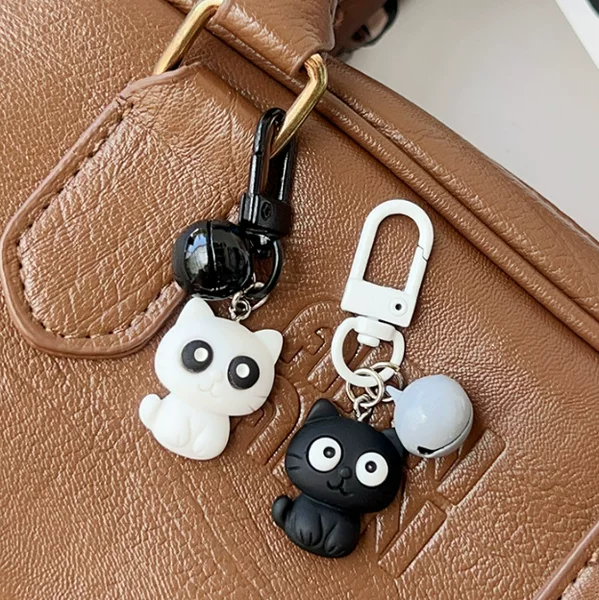 Cartoon Black and White Kitten Cute Versatile Keychain Pendant Bag School Bag Pendant Daily Simple Girl Trinket