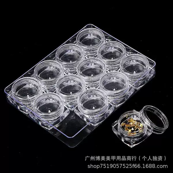 Nail art 12 square set box 2.5g/small round bottle nail art dried flower empty box/glitter sequins bottle set box tool