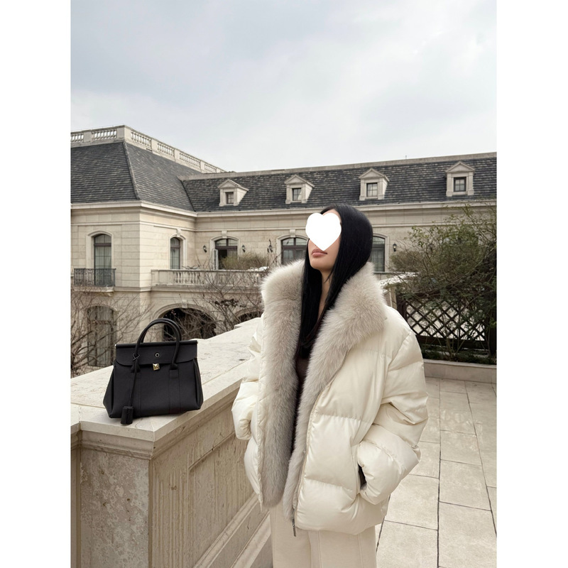 Zhoumiao【Snow Fox Parka】Fox Fur Collar and Placket, Warm Samsung 90 White Duck down Jacket for Women