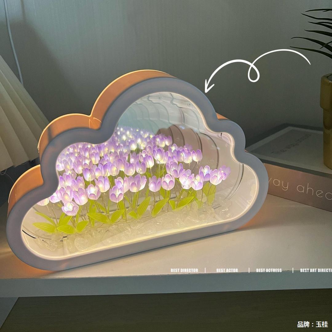 Table night light, mirror, creative lights for St. Valentine's Day, cloud, handmade, flowered, creative gift