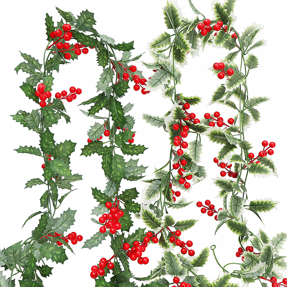 New Cross-Border Home Decor Christmas Ornaments: Artificial Christmas Wreaths with Red Berry Leaves
