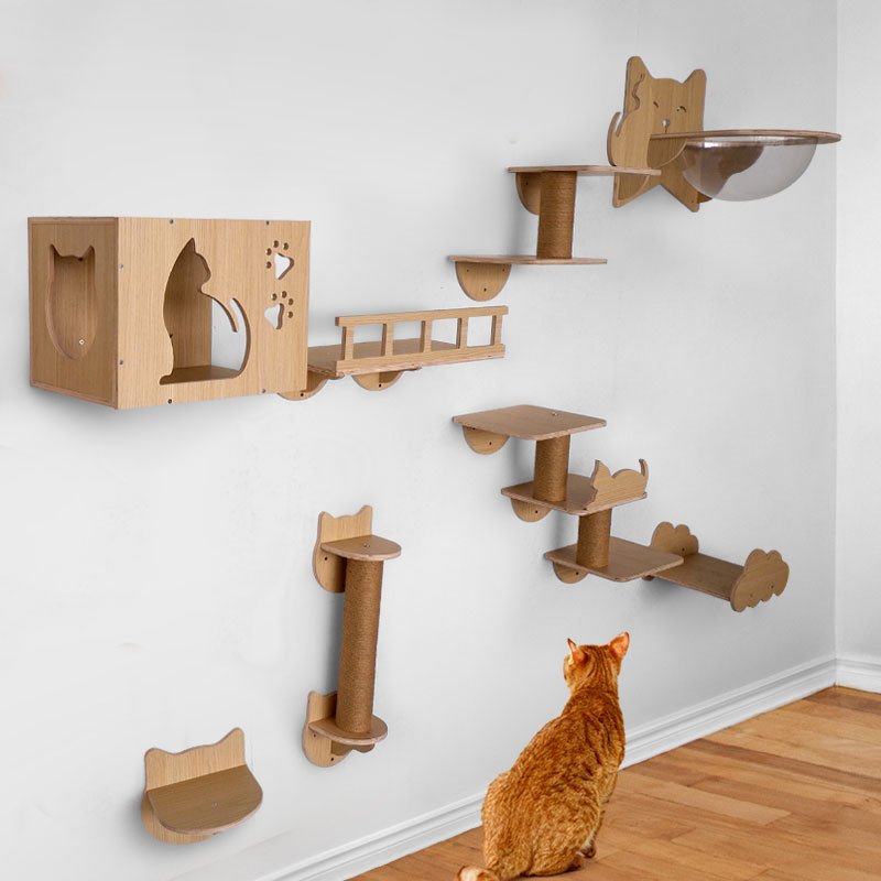고양이 클라이밍 프레임 벽걸이형 원목 고양이 벽 고양이 둥지 고양이 트리 일체형 고양이 프레임은 공간을 차지하지 않으며 교수형 우주 캡슐 고양이 점프 플랫폼
