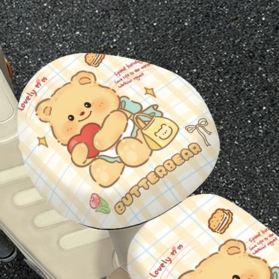 Cartoon Leather Electric Car Seat Cushion Cover High Elastic Waterproof Battery Car Seat Protective Cover Four-Season Universal Seat Cushion Cover (Electric car cushion) - front-seat-cushion-love-butter