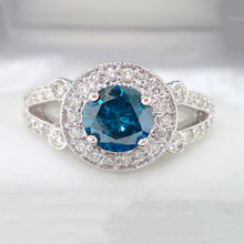 华杰wish速卖通欧美风格海蓝色宝石戒指女性订婚婚礼新娘爱情戒指