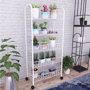 Fleshy Flower Rack Indoor and Outdoor Simple Floor Living Room Multi-layer Mobile Iron Balcony Flower Pot Shelf with Wheels