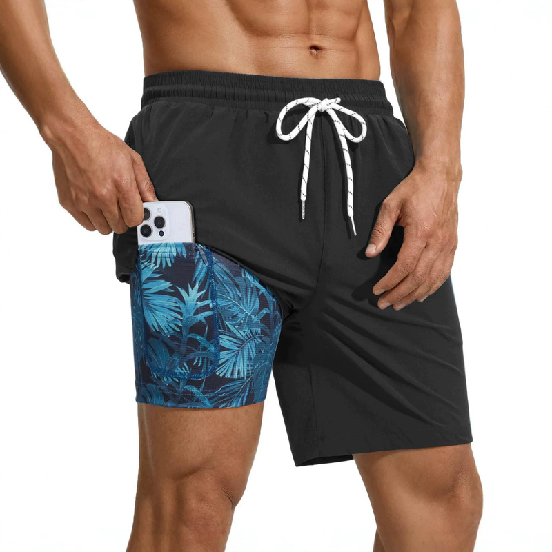 Men's swim trunks with compression lining, men's swimwear 7inch with inner zipper pocket, quick-dry, stretchy, palm tree pattern Men's swim trunks with compression lining, men's swimwear 7inch with inner zipper pocket, quick-dry, stretchy, palm tree pattern