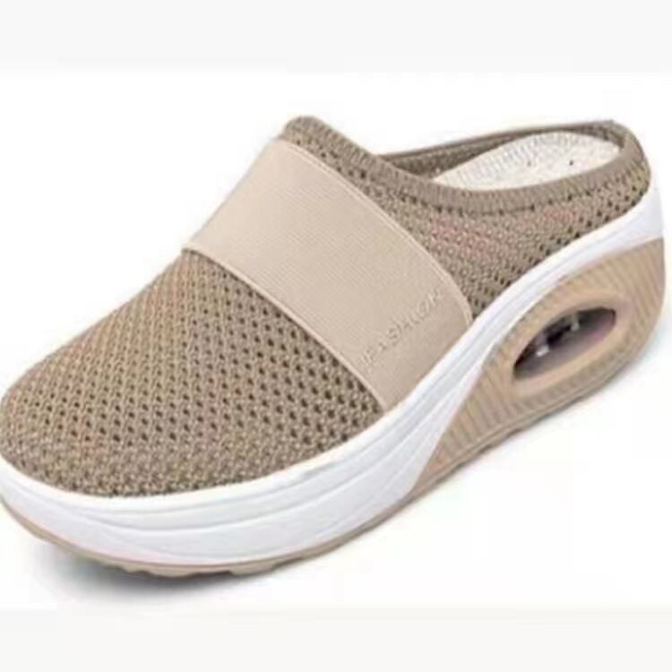 2026 Summer New Foreign Trade Large Size Slip-On Closed-Toe Mesh Thick-Soled Women's Slippers European and American Style Wedge Slippers for Women
