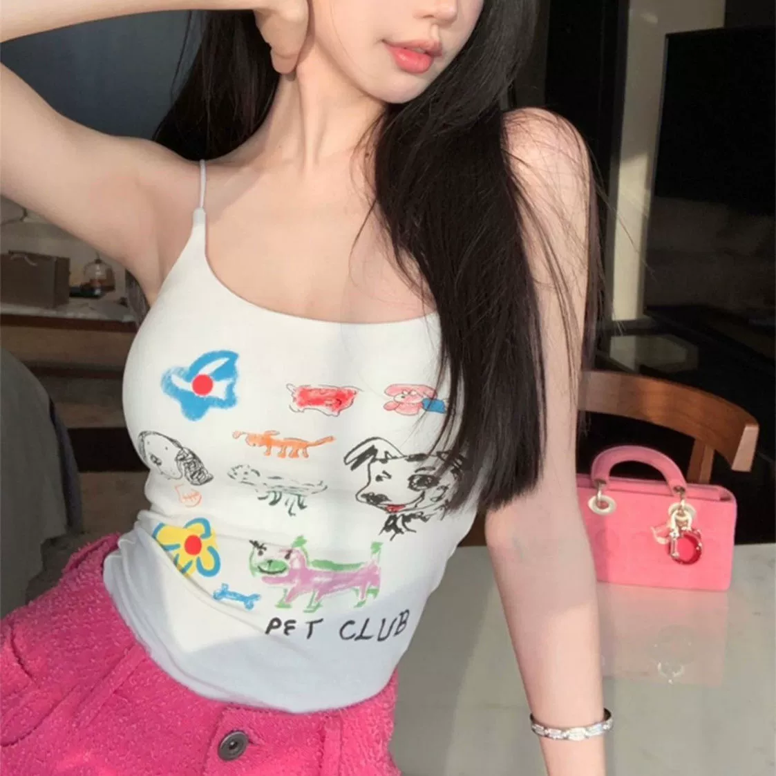 Милая горячая девушка камзол с принтом граффити, Женская накладка на грудь, красивый топ с трубкой, приталенная внутренняя одежда для похудения, верхняя одежда, топ, хлопок