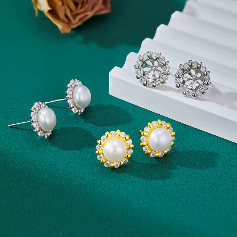 Геометрические круглые серьги с цветком циркона, французские женские элегантные простые нишевые серьги, серьги с пресноводным жемчугом для женщин