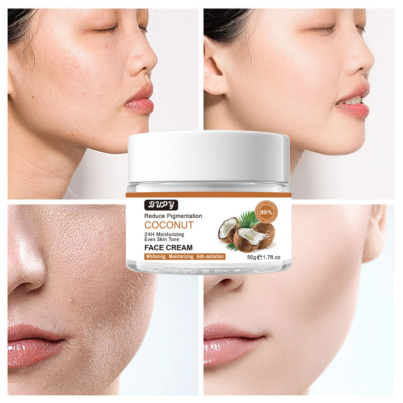 La crème raffermissante à la noix de coco pour le visage BUPY répare blanchit la peau, réduit les ridules, prévient le vieillissement et hydrate le visage_voghion.com