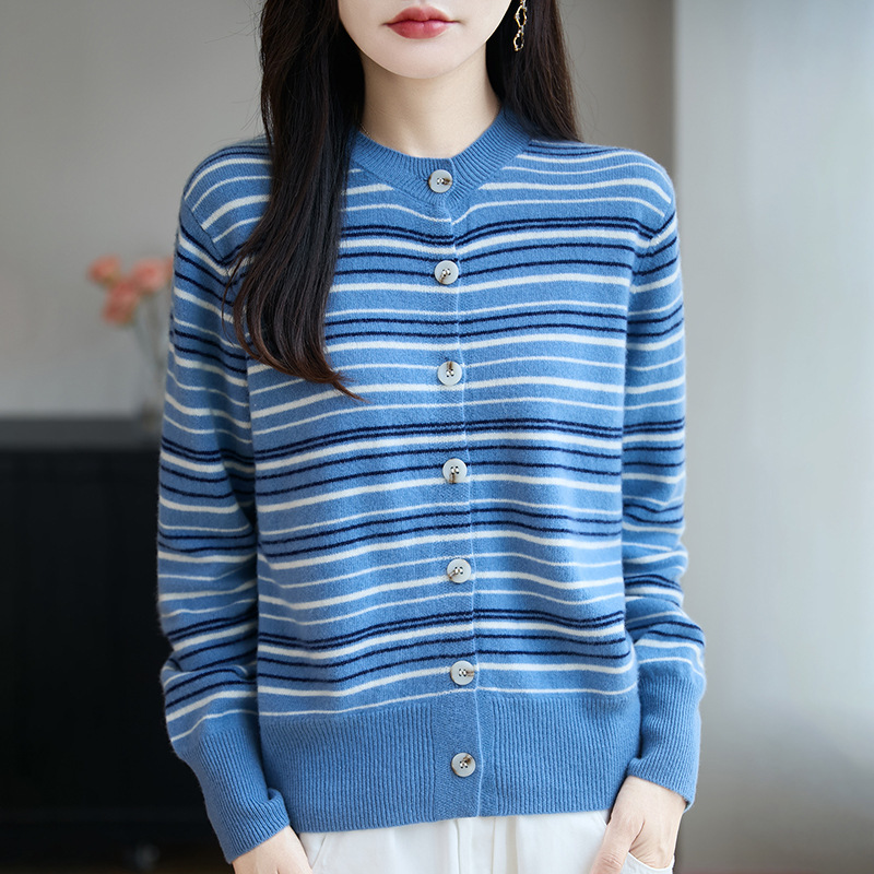Early Autumn Striped Knit Cardigan Women's Outerwear Top 2025 New Fashion Spring and Autumn Thin Sweater Women's Jacket