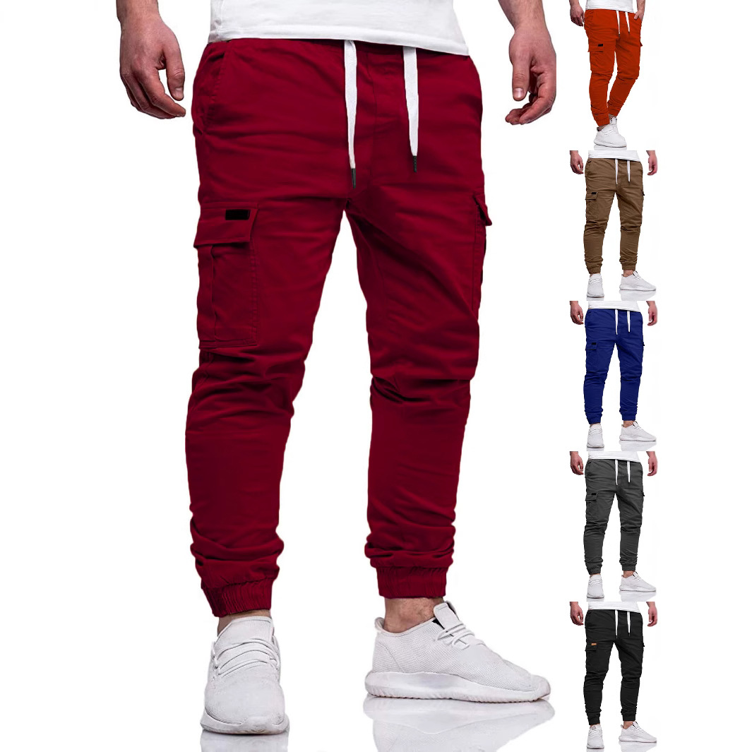 European Size Amazon New Spring and Autumn Men's Sports Casual Quick-Dry Cargo Pants Men's Comfortable Solid Color Casual Long Pants