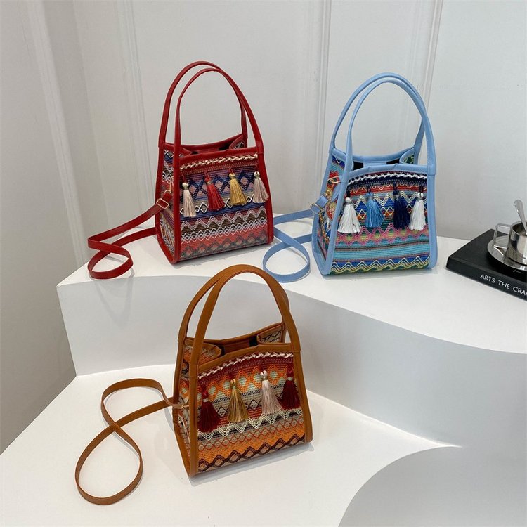 Shangxin estilo nacional bolso portátil de verano 2024 nuevo bolso de borda retro bolso de hombro de moda