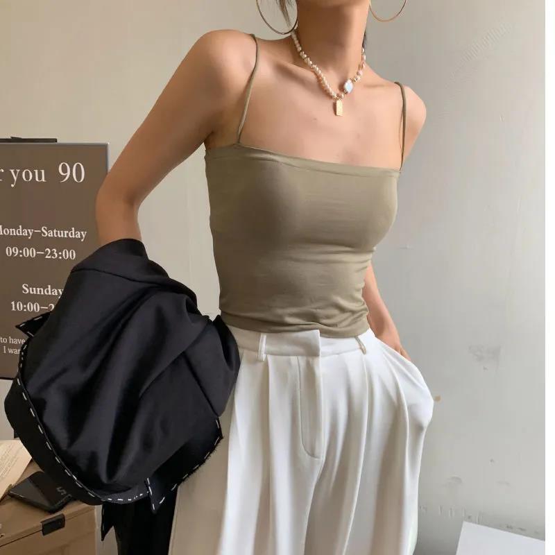 Super All-Match Solid Color Camisole Women's Summer New Style Vest with Chest Pad for Outer Wearing No Steel Rings Thin Band Bottoming Tube Top