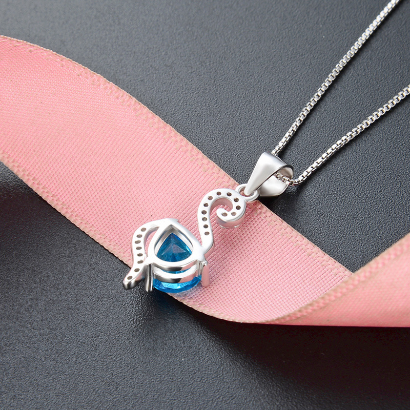 925 plata esterlina azul cristal collar cisne mujer japonés y coreano nicho ligero lujo colgante de alta calidad moda universal cadena de clavícula
