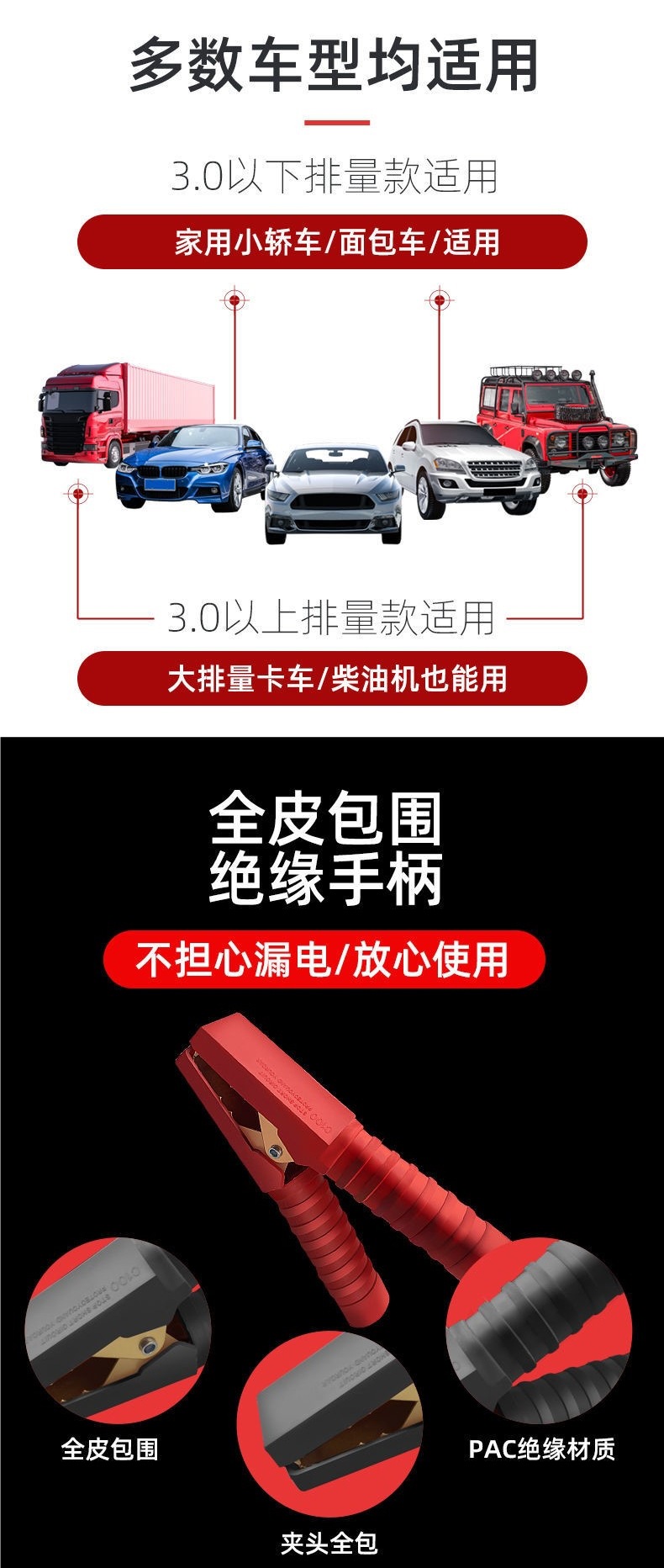 Car and Truck 24V Battery Connection Cable Thickened Copper Wire Jumper Cable Grounding Wire Over-The-River Dragon Battery Clamp