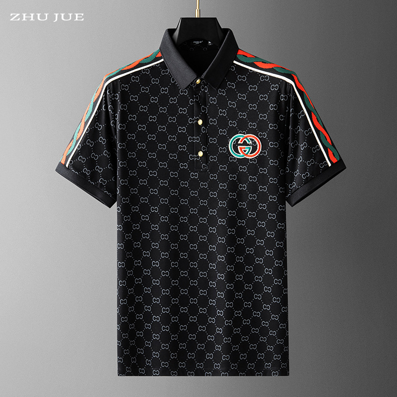 Camisa de Polo de manga corta bordada personalizada para hombre Camiseta de solapa impresa delgada de verano de los hombres de lujo de la estación europea