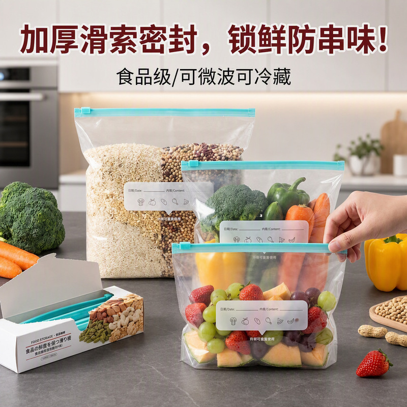 Household Thickened Eco-Friendly Fresh-Keeping Bags, Food-Grade Material, Transparent, Various Sizes, Special Zipper Self-Sealing for Refrigerator and Freezer Household Thickened Eco-Friendly Fresh-Keeping Bags, Food-Grade Material, Transparent, Various Sizes, Special Zipper Self-Sealing for Refrigerator and Freezer
