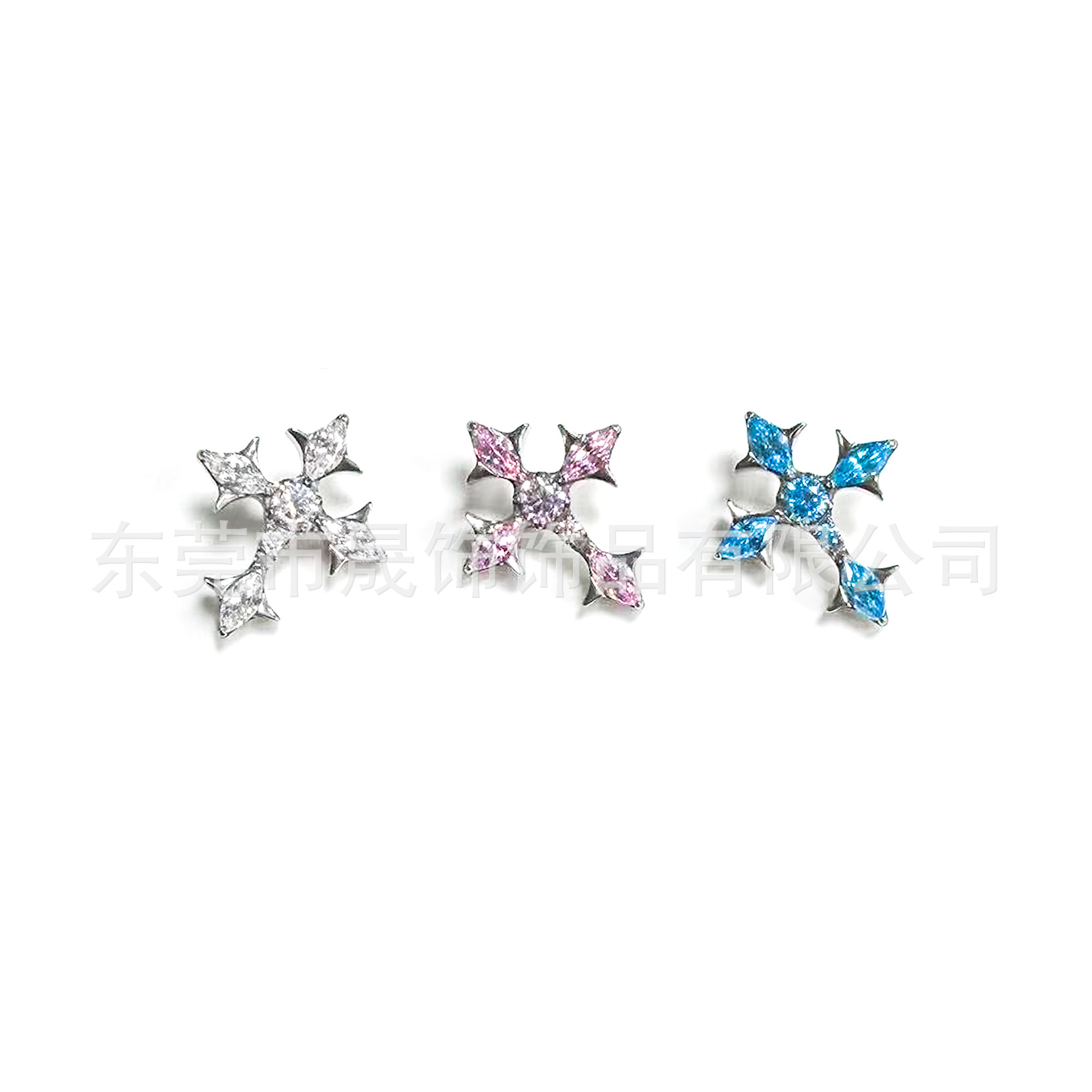 F136钛合金马眼锆石朋克鸢尾十字架唇钉耳钉 人体手工穿刺G23饰品