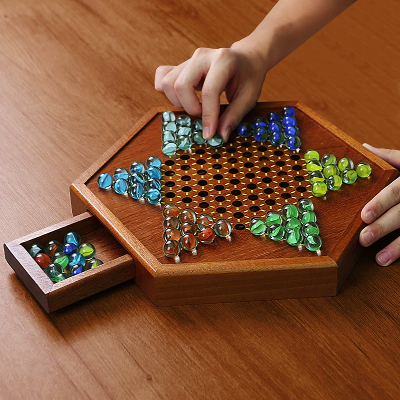 Шашки Стеклянный шар Детская головоломка Деревянная доска два в одном