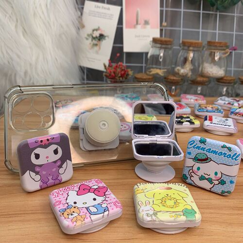 Cartoon square mirror airbag stand Kuromi convenient beauty makeup flip dual-sided mirror phone extensible folding stand