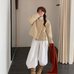 高级感宽松显瘦双面羊毛大衣女短款2025新款秋冬系带减龄毛呢外套