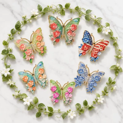Cross-Border Rhinestone-Encrusted Simulated Butterfly Enamel: Yaxa sancaqları