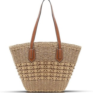 Straw bag, beach woven capacious purse, basket for traveling
