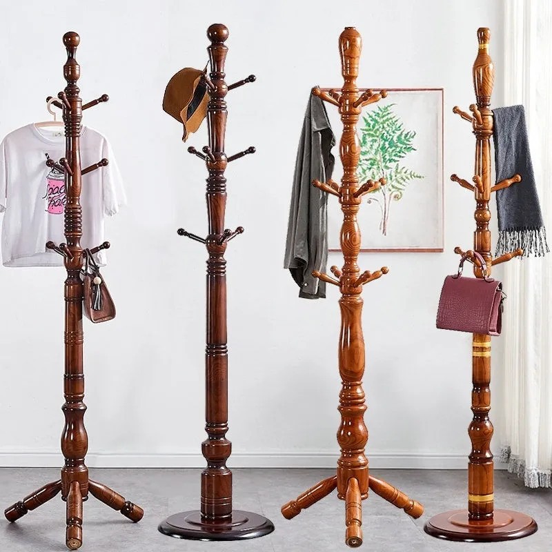 Floor-standing wardrobe hanger, bedroom hanging rack, clothing hanger, rod for hanging clothes, solid wood integrated floor-standing hat rack
