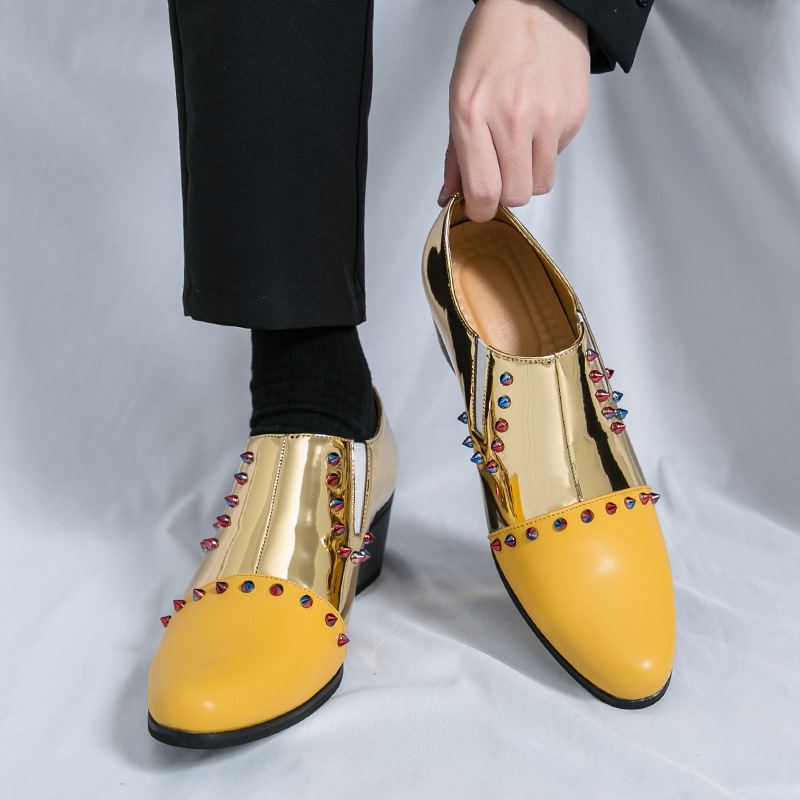 AliExpress zapatos de cuero de tacón alto formal de aumento de negocios de gran tamaño 2025 primavera y otoño nuevos zapatos de cuero de tacón grueso para hombres 46