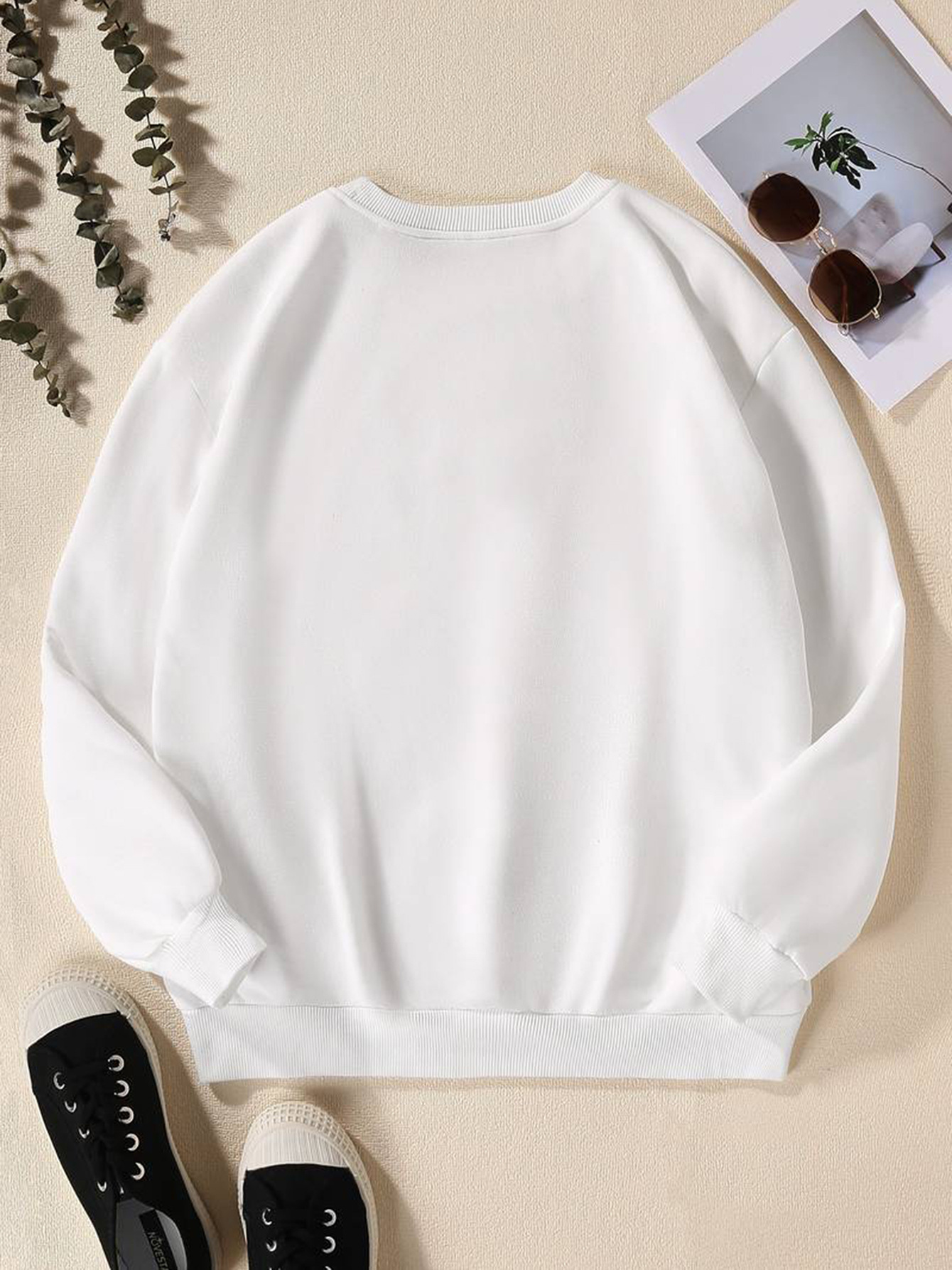 Women's Print Thermal Lined Crew Neck Loose Pullover Long Sl