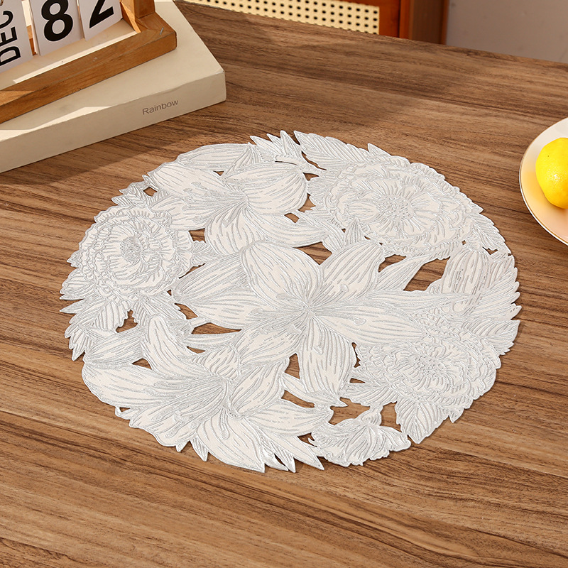 Transfronterizo romántico redondo francés almohadilla de PVC creativa diseño floral simple almohadilla de aislamiento térmico almohadilla impermeable de restaurante ligera