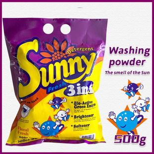 Manufacturer wholesale household bagged washing powder 500g small bag low foam easy to float English detergent