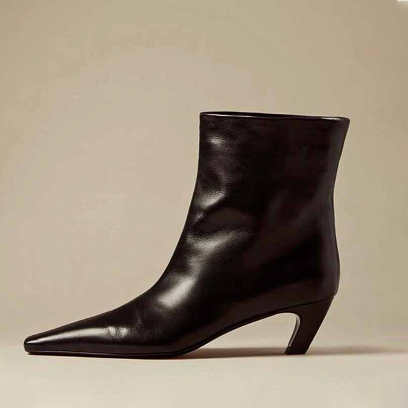 in stock! Niche French Skinny Boots Small Square Toe Thin-heeled Small Naked Boots Women's Autumn and Winter All-match Pussy-heeled Short Boots Single-layer Boots