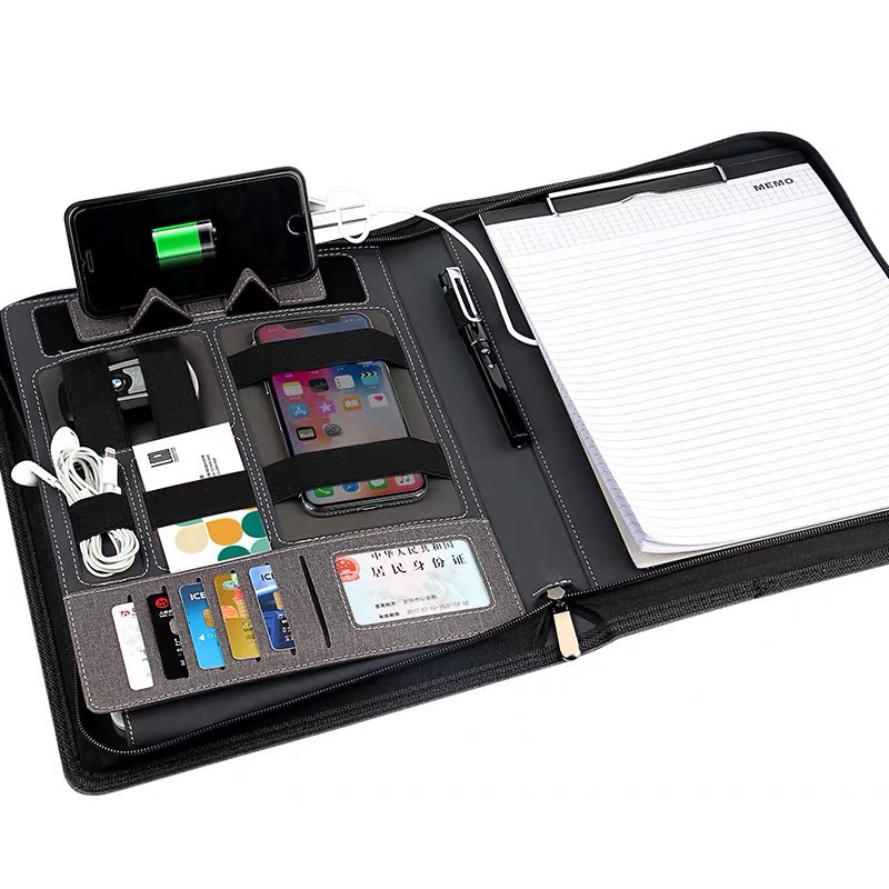 电源a4资料夹经理夹保险房产4S谈客销讲夹可加logo拉链电